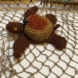 Crochet Brown & Rust Lava Bead Essential Oil Diffuser Sea Turtle Ornament SK